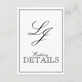 Tarjeta De Recepción Boda Monograma Clásico de Caligrafía en Blanco y N