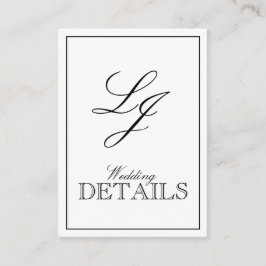 Tarjeta De Recepción Boda Monograma Clásico de Caligrafía en Blanco y N
