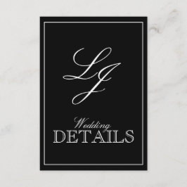 Tarjeta De Recepción Boda Monograma Clásico de Caligrafía en Blanco y N