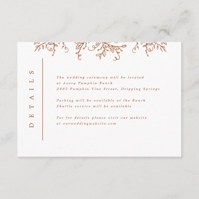 Tarjeta De Recepción Boda Monograma de calabaza Insertar (Anverso)