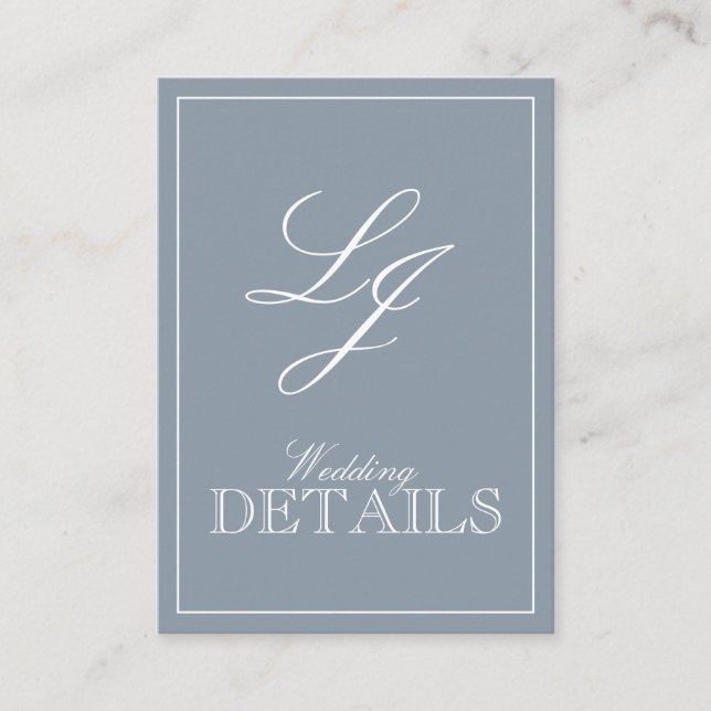 Tarjeta De Recepción Boda monograma de caligrafía azul turbia clásica (Anverso)