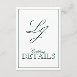 Tarjeta De Recepción Boda monograma de caligrafía verde esmeralda clási