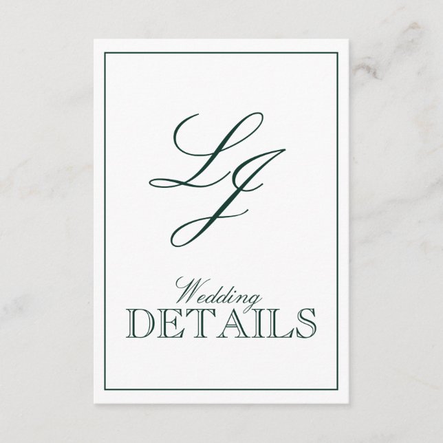 Tarjeta De Recepción Boda monograma de caligrafía verde esmeralda clási (Anverso)