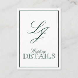 Tarjeta De Recepción Boda monograma de caligrafía verde esmeralda clási