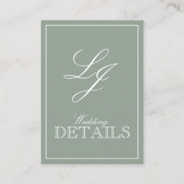 Tarjeta De Recepción Boda Monograma de caligrafía verde sabio clásico