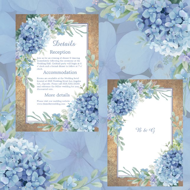 Tarjeta De Recepción Boda Monograma de Hidrangea Azul Romántica (Subido por el creador)
