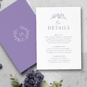Tarjeta De Recepción Boda Monograma de Lavender