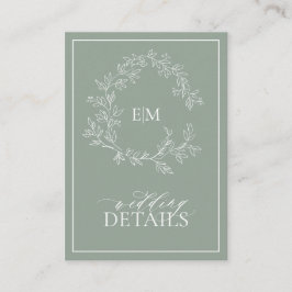Tarjeta De Recepción Boda Monograma del Escudo de Leafy Verde Sage