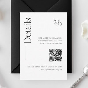 Tarjeta De Recepción Boda Monograma Detalles del sitio web Código Qr