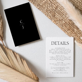 Tarjeta De Recepción Boda Monograma Elegante Blanco Negro Detalles