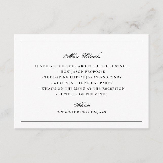 Tarjeta De Recepción Boda monograma elegante con marco blanco negro (Anverso)