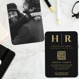 Tarjeta De Recepción Boda Monograma Novia Groom Foto Código QR RSVP