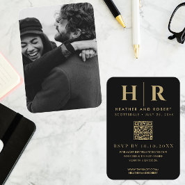Tarjeta De Recepción Boda Monograma Novia Groom Foto RSVP Código QR