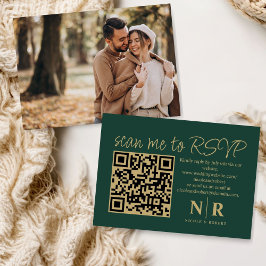 Tarjeta De Recepción Boda Monograma QR Código RSVP con foto elegante