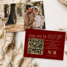 Boda Monograma QR Código RSVP con foto elegante