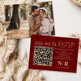 Tarjeta De Recepción Boda Monograma QR Código RSVP con foto elegante