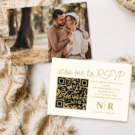 Tarjeta De Recepción Boda Monograma QR Código RSVP con foto elegante