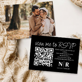 Tarjeta De Recepción Boda Monograma QR Código RSVP con foto elegante
