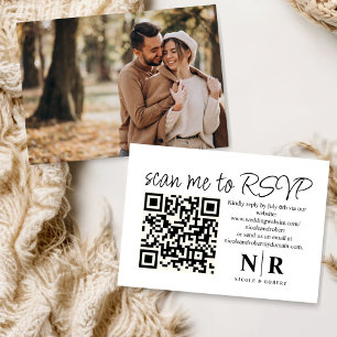 Tarjeta De Recepción Boda Monograma QR Código RSVP con foto elegante