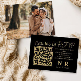 Tarjeta De Recepción Boda Monograma QR Código RSVP con foto elegante