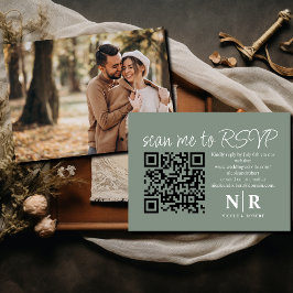 Tarjeta De Recepción Boda Monograma QR Código RSVP con foto elegante