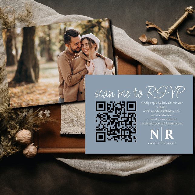 Tarjeta De Recepción Boda Monograma QR Código RSVP con foto elegante (Subido por el creador)