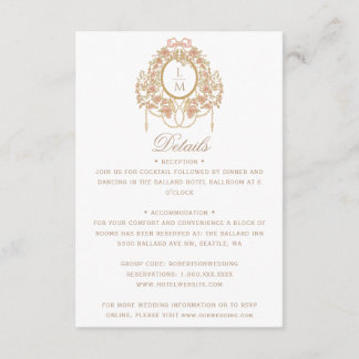 Tarjeta De Recepción Boda Monograma Rosa Rococó Francés