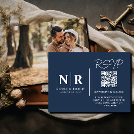 Tarjeta De Recepción Boda Monograma RSVP Código QR Foto Elegante
