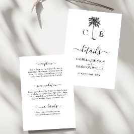 Tarjeta De Recepción Boda Monogramas Palma Simple Tropical