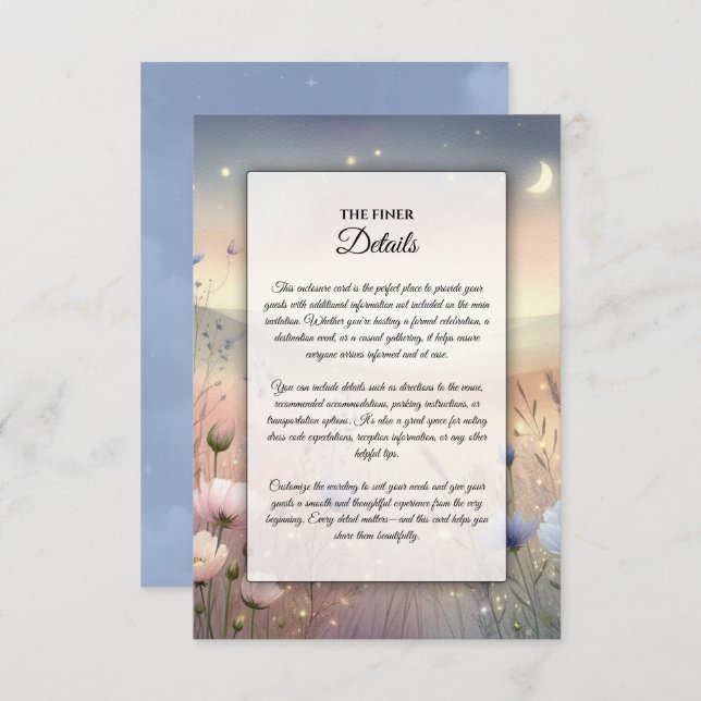 Tarjeta De Recepción Boda Moonlit Wildflower Whispers (Anverso / Reverso)