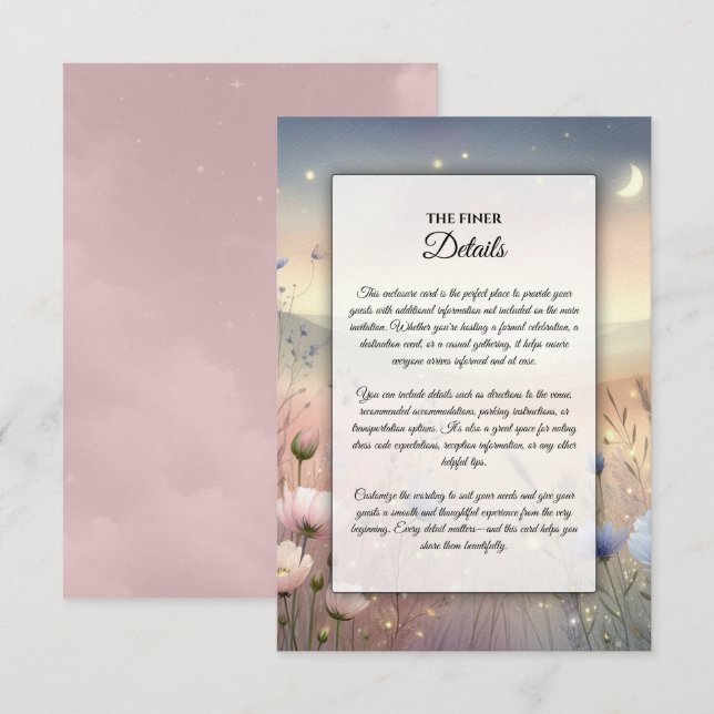 Tarjeta De Recepción Boda Moonlit Wildflower Whispers (Anverso / Reverso)