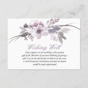 Tarjeta De Recepción Boda Morada Floral de Invierno Deseando Bien
