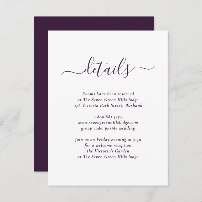 Tarjeta De Recepción Boda Morada Moderna (Anverso / Reverso)
