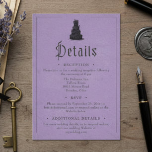Tarjeta De Recepción Boda Morada Vintage Gótica Negra