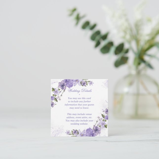 Tarjeta De Recepción Boda morado floral (Anverso de pie)