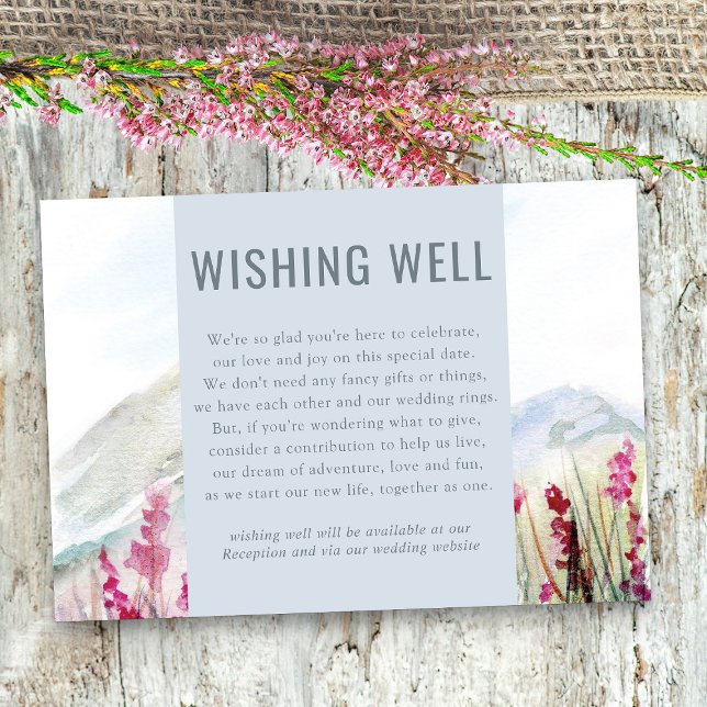 Tarjeta De Recepción Boda Mountain Meadow deseando lo mejor (Wishing Well enclosure card with editable poem - Mountain Meadow Wedding Collection)
