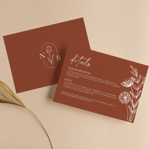Tarjeta De Recepción Boda Naranja de Terracota Combustible Floral minim
