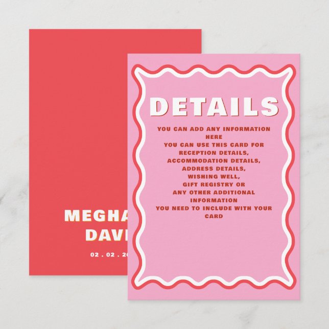 Tarjeta De Recepción Boda Naranja rojo de curva ondulada de acequia ret (Anverso / Reverso)