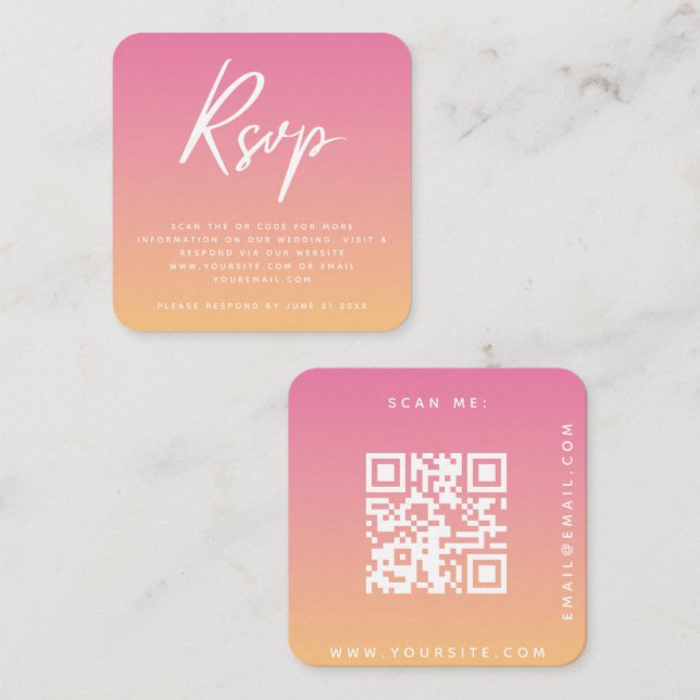 Tarjeta De Recepción Boda Naranja rosa de verano tropical RSVP Código Q (Anverso / Reverso)