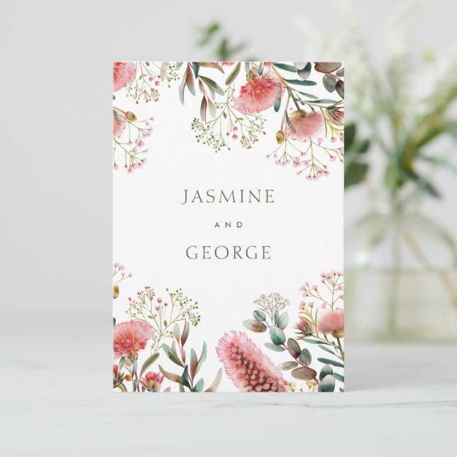 Tarjeta De Recepción Boda nativo australiano de flores silvestres (Anverso de pie)