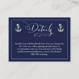Tarjeta De Recepción Boda Nautical Floral Anchor Navy Blue DETAILS