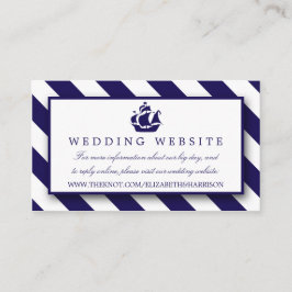 Tarjeta De Recepción Boda Nautical Stripes & Navy Blue Ship