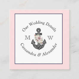 Tarjeta De Recepción Boda Náutico detalle Floral Anclaje Marina Rosa
