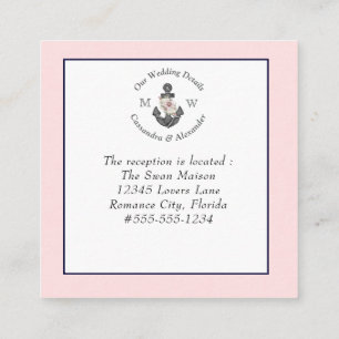 Tarjeta De Recepción Boda Náutico detalle Floral Anclaje Marina Rosa