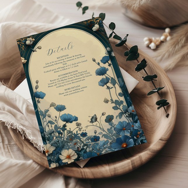 Tarjeta De Recepción Boda Navy Blue Art Nouveau (Subido por el creador)