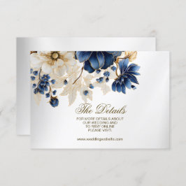 Tarjeta De Recepción Boda Navy Blue White Golden Floral Silver