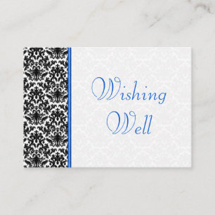 Tarjeta De Recepción Boda negra, blanca, azul de damasco deseando lo me