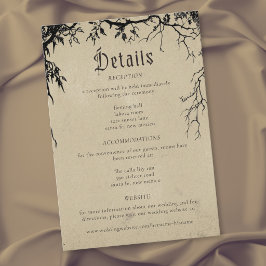 Tarjeta De Recepción Boda negra bronceado grabado árbol cuervo gótico