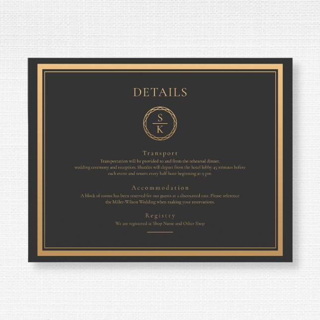 Tarjeta De Recepción Boda negro clásico de elegancia simple oro (Subido por el creador)