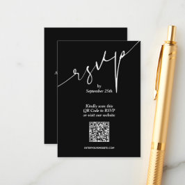 Tarjeta De Recepción Boda negro de código QR simple